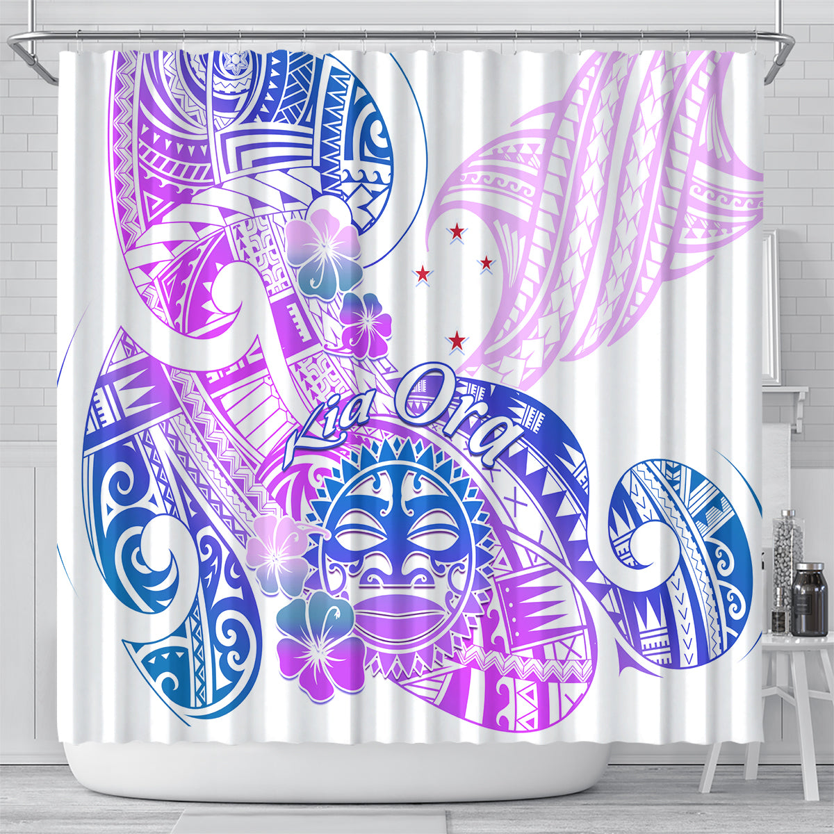 Kia Ora Maori New Zealand Pastel Shower Curtain Sun Ta Moko Lilac Version LT01 - Polynesian Pride