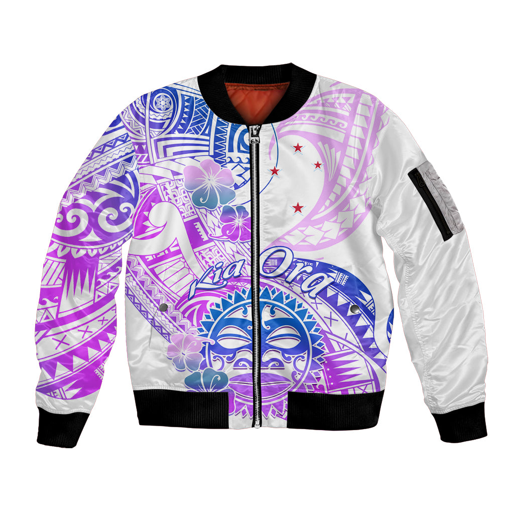 Kia Ora Maori New Zealand Pastel Sleeve Zip Bomber Jacket Sun Ta Moko Lilac Version LT01 Unisex Purple - Polynesian Pride