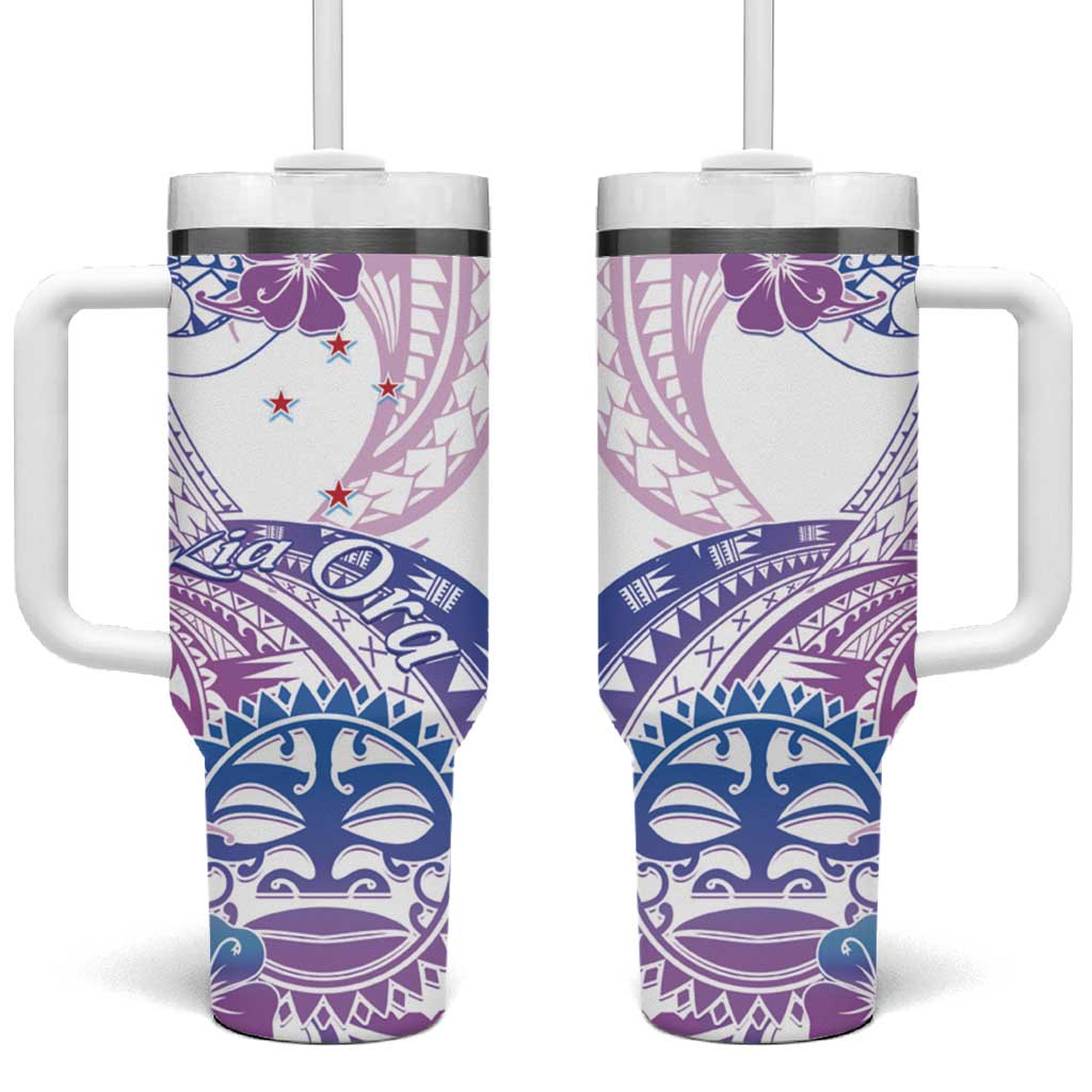 Kia Ora Maori New Zealand Pastel Tumbler With Handle Sun Ta Moko Lilac Version LT01 One Size: 40 oz Purple - Polynesian Pride