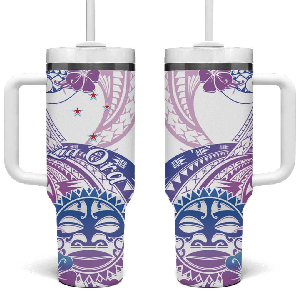 Kia Ora Maori New Zealand Pastel Tumbler With Handle Sun Ta Moko Lilac Version