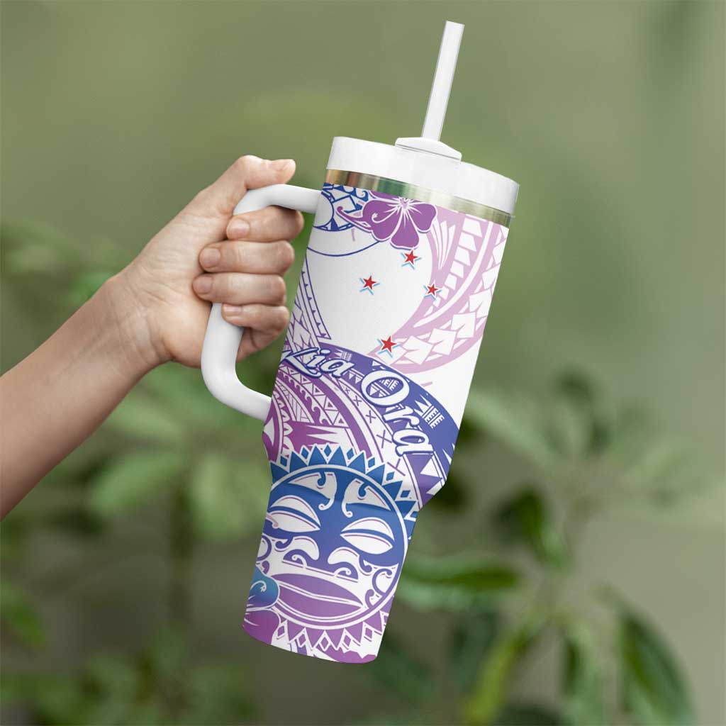 Kia Ora Maori New Zealand Pastel Tumbler With Handle Sun Ta Moko Lilac Version LT01 - Polynesian Pride