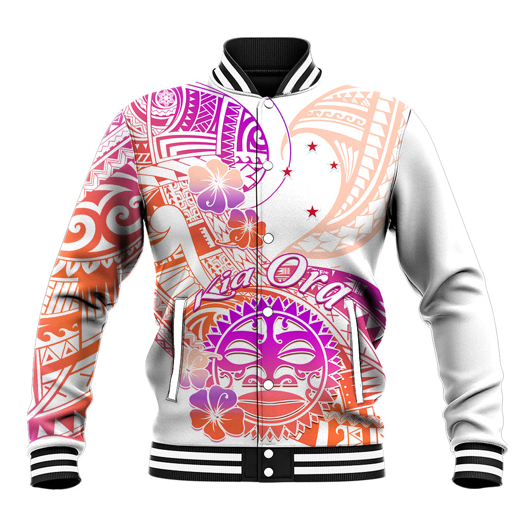 Kia Ora Maori New Zealand Pastel Baseball Jacket Sun Ta Moko Sunset Version LT01 Unisex Orange - Polynesian Pride