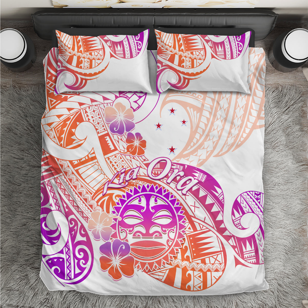 Kia Ora Maori New Zealand Pastel Bedding Set Sun Ta Moko Sunset Version LT01 Orange - Polynesian Pride