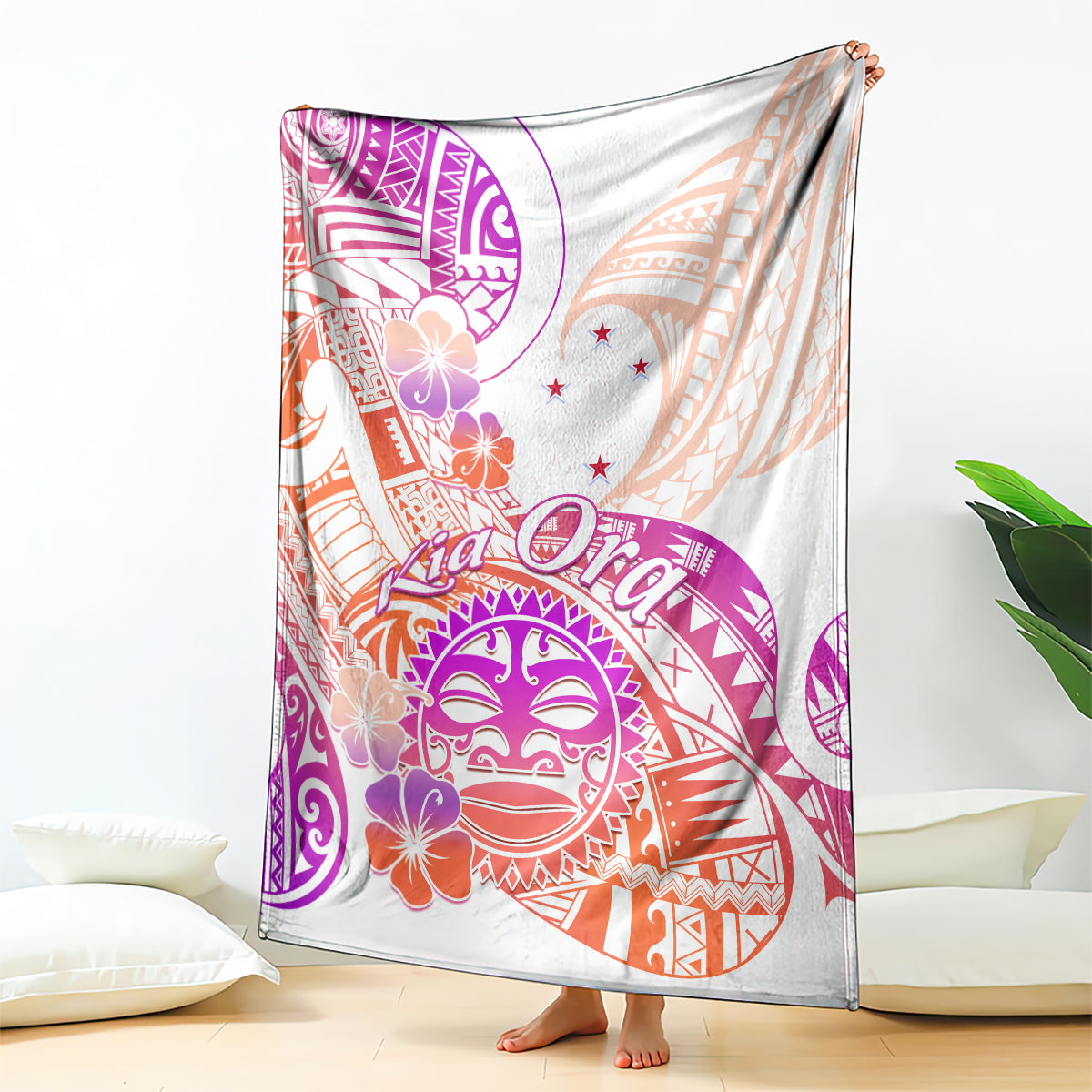 Kia Ora Maori New Zealand Pastel Blanket Sun Ta Moko Sunset Version LT01 Orange - Polynesian Pride