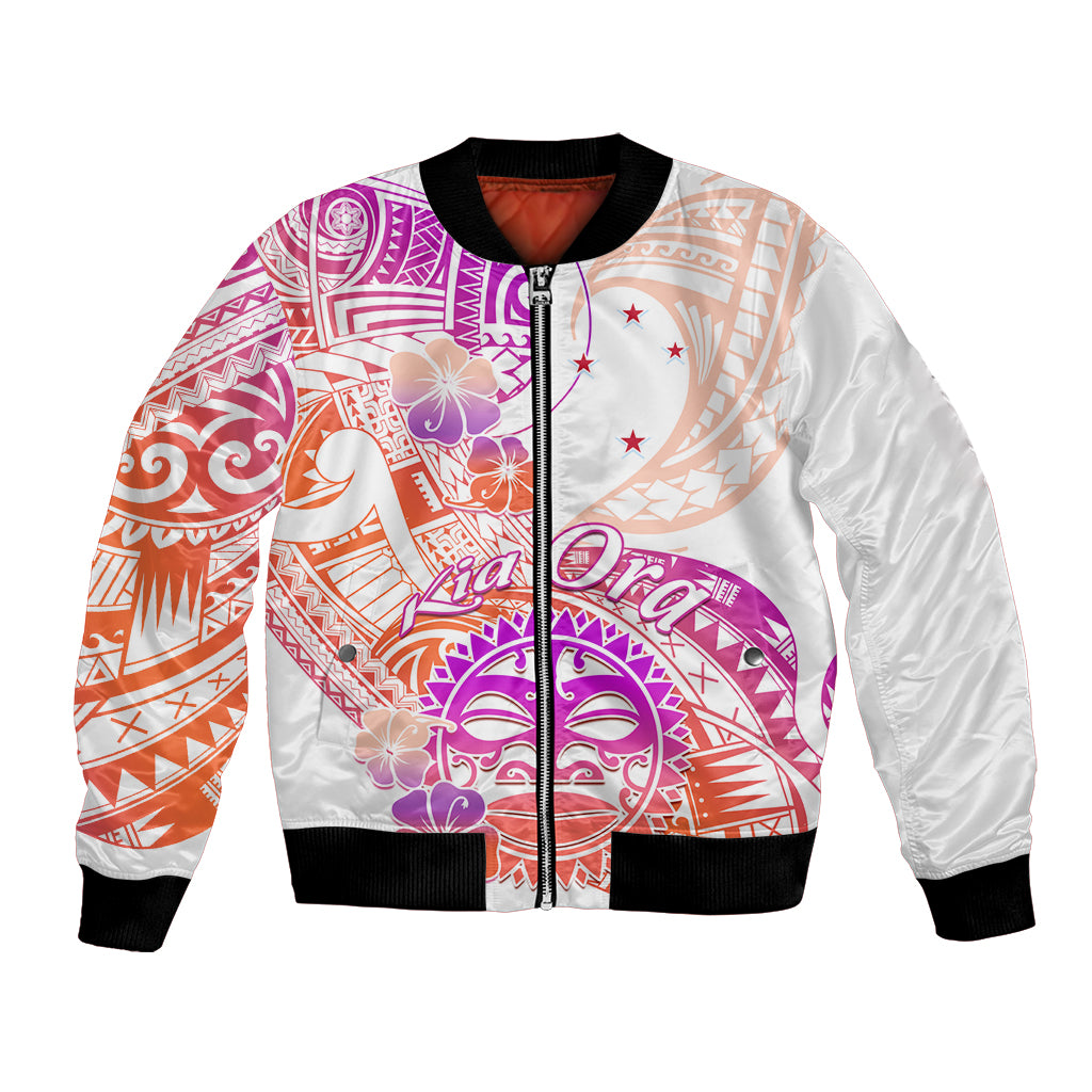 Kia Ora Maori New Zealand Pastel Bomber Jacket Sun Ta Moko Sunset Version LT01 Unisex Orange - Polynesian Pride