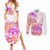 Kia Ora Maori New Zealand Pastel Couples Matching Summer Maxi Dress and Long Sleeve Button Shirt Sun Ta Moko Sunset Version LT01 Orange - Polynesian Pride