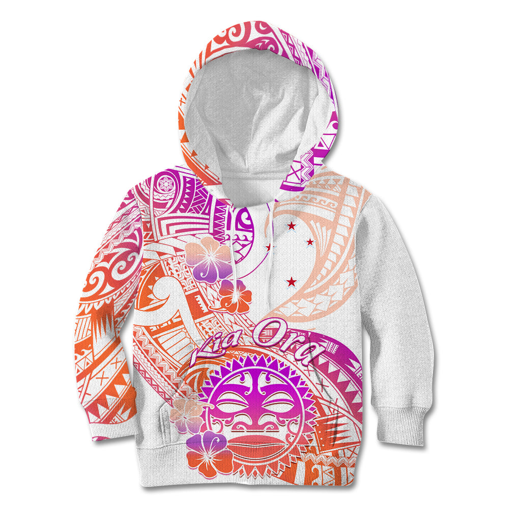 Kia Ora Maori New Zealand Pastel Kid Hoodie Sun Ta Moko Sunset Version LT01 Hoodie Orange - Polynesian Pride