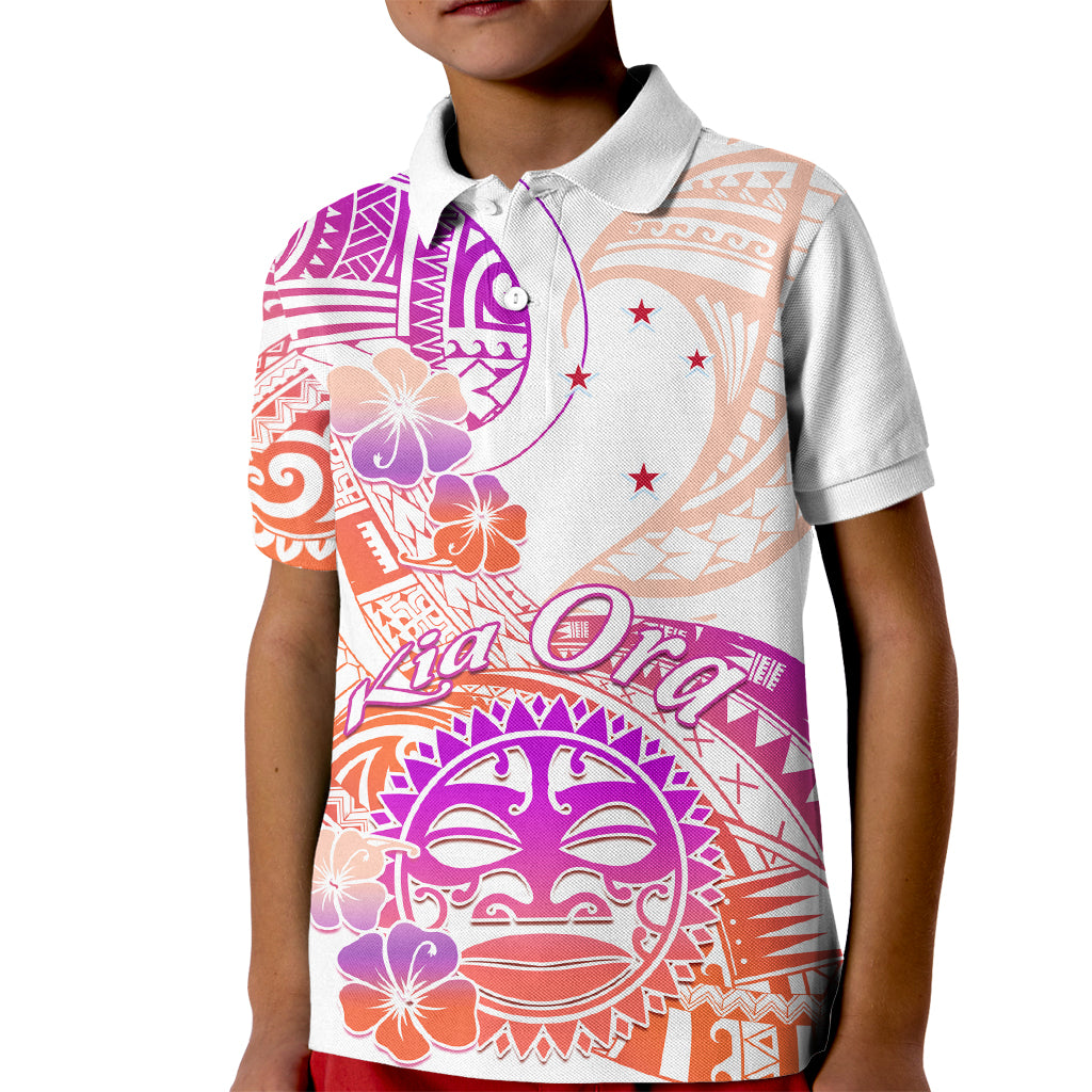 Kia Ora Maori New Zealand Pastel Kid Polo Shirt Sun Ta Moko Sunset Version LT01 Kid Orange - Polynesian Pride