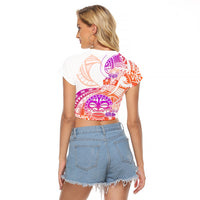 Kia Ora Maori New Zealand Pastel Raglan Cropped T Shirt Sun Ta Moko Sunset Version LT01 - Polynesian Pride