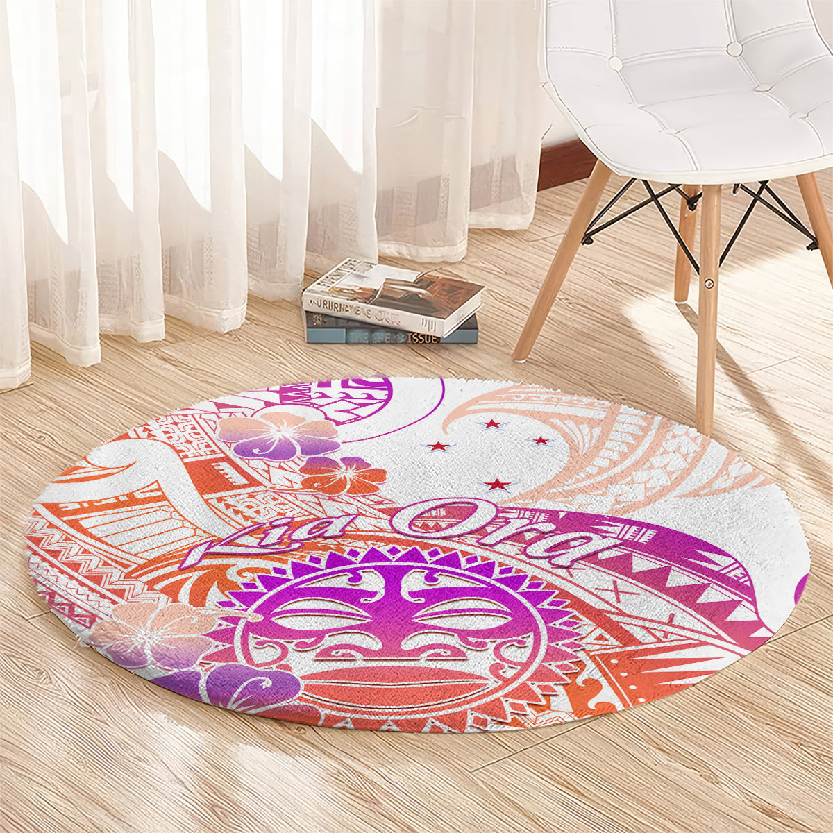 Kia Ora Maori New Zealand Pastel Round Carpet Sun Ta Moko Sunset Version LT01 - Polynesian Pride