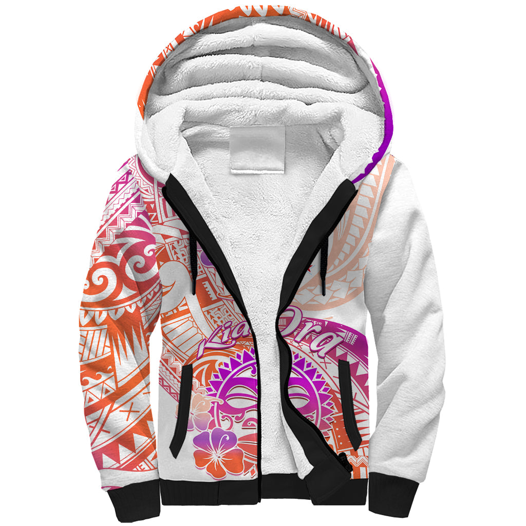 Kia Ora Maori New Zealand Pastel Sherpa Hoodie Sun Ta Moko Sunset Version LT01 Unisex Orange - Polynesian Pride