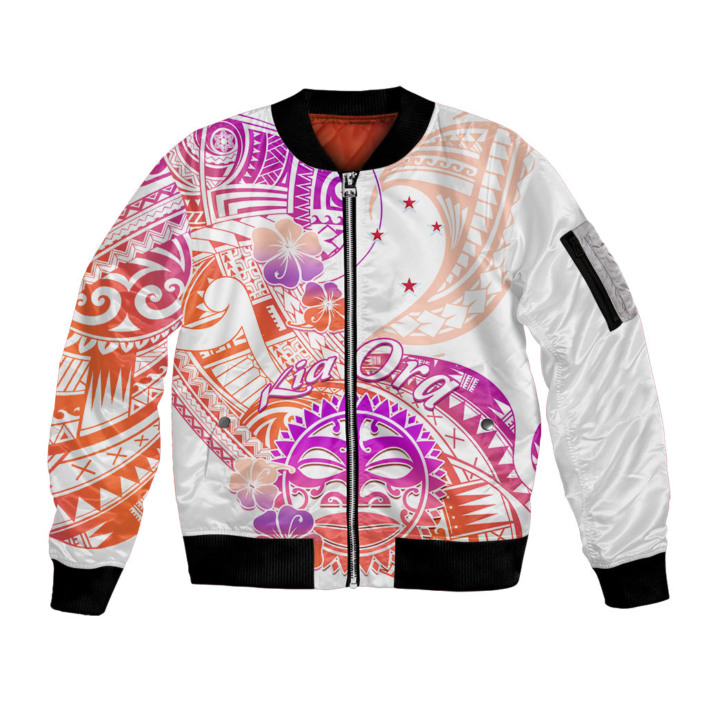 Kia Ora Maori New Zealand Pastel Sleeve Zip Bomber Jacket Sun Ta Moko Sunset Version LT01 Unisex Orange - Polynesian Pride