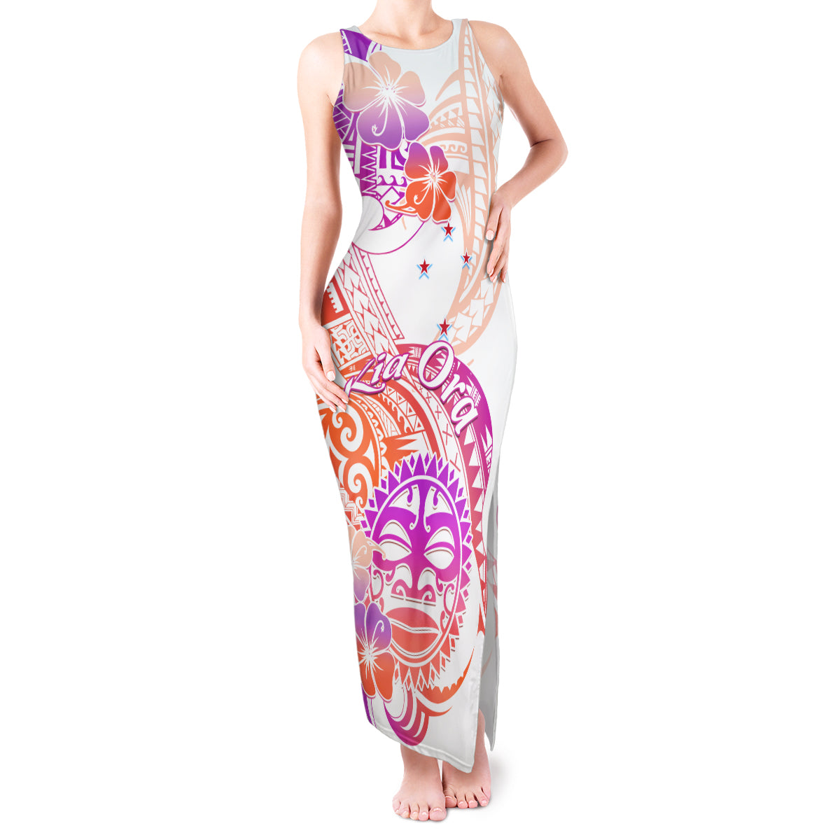 Kia Ora Maori New Zealand Pastel Tank Maxi Dress Sun Ta Moko Sunset Version LT01 Women Orange - Polynesian Pride