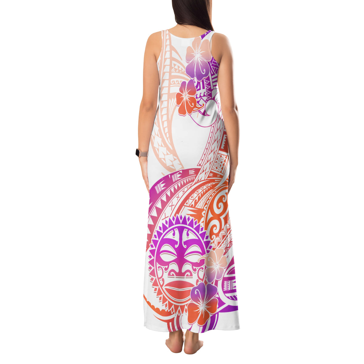 Kia Ora Maori New Zealand Pastel Tank Maxi Dress Sun Ta Moko Sunset Version LT01 - Polynesian Pride