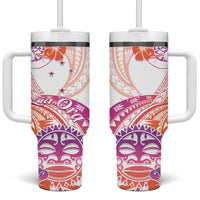 Kia Ora Maori New Zealand Pastel Tumbler With Handle Sun Ta Moko Sunset Version LT01 One Size: 40 oz Orange - Polynesian Pride