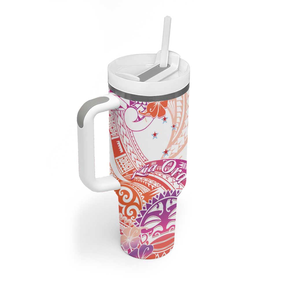 Kia Ora Maori New Zealand Pastel Tumbler With Handle Sun Ta Moko Sunset Version LT01 - Polynesian Pride