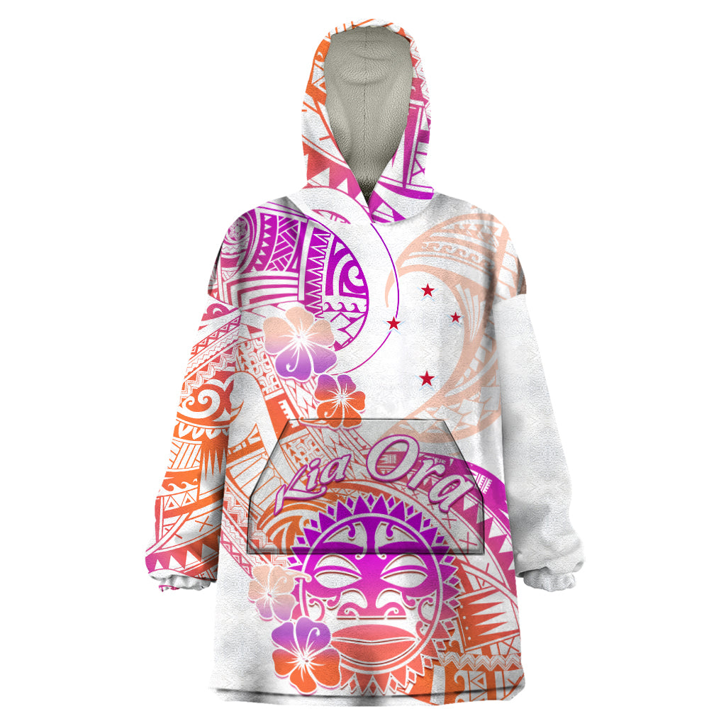 Kia Ora Maori New Zealand Pastel Wearable Blanket Hoodie Sun Ta Moko Sunset Version LT01 One Size Orange - Polynesian Pride