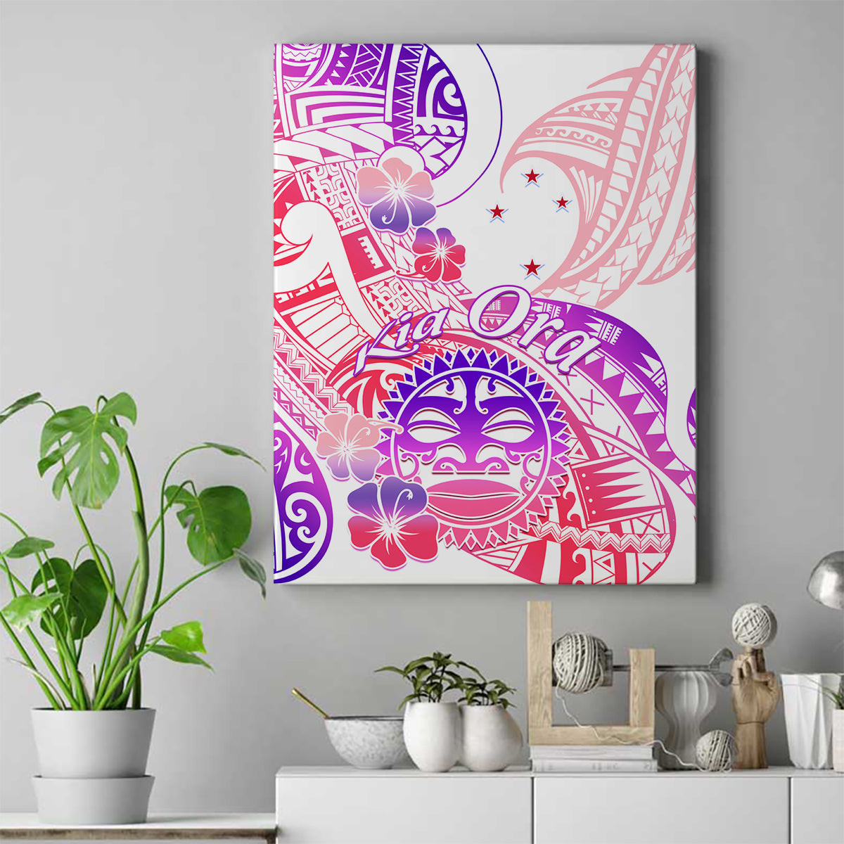 Kia Ora Maori New Zealand Pastel Canvas Wall Art Sun Ta Moko Sweet Version LT01 Pink - Polynesian Pride