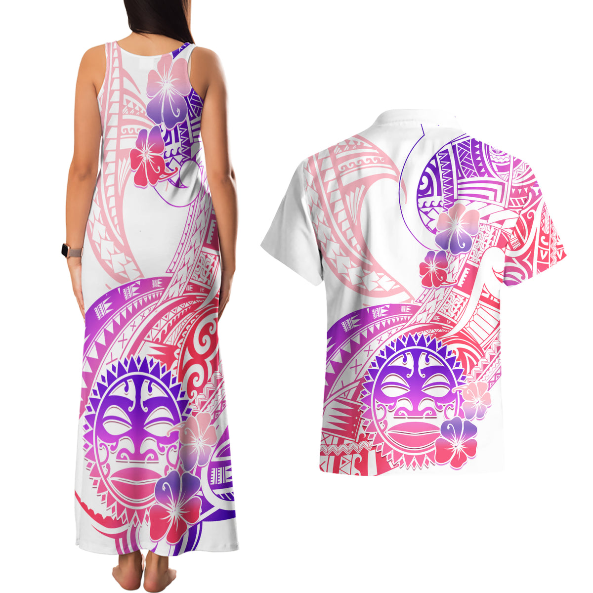 Kia Ora Maori New Zealand Pastel Couples Matching Tank Maxi Dress and Hawaiian Shirt Sun Ta Moko Sweet Version LT01 - Polynesian Pride
