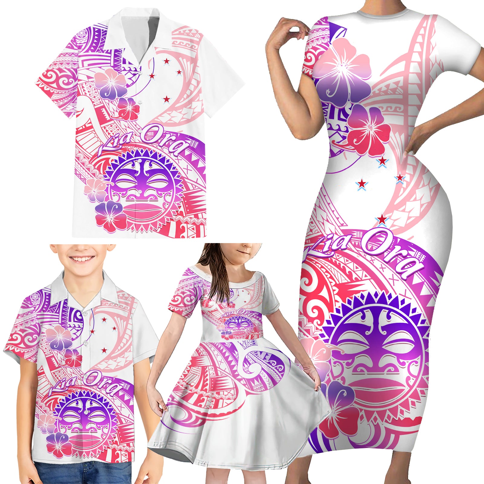 Kia Ora Maori New Zealand Pastel Family Matching Short Sleeve Bodycon Dress and Hawaiian Shirt Sun Ta Moko Sweet Version LT01 - Polynesian Pride