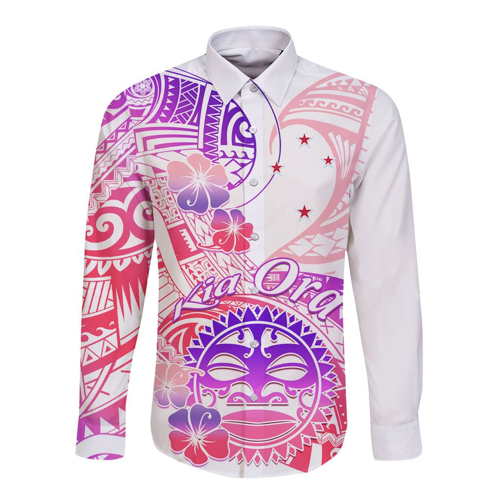 Kia Ora Maori New Zealand Pastel Long Sleeve Button Shirt Sun Ta Moko Sweet Version LT01 Unisex Pink - Polynesian Pride