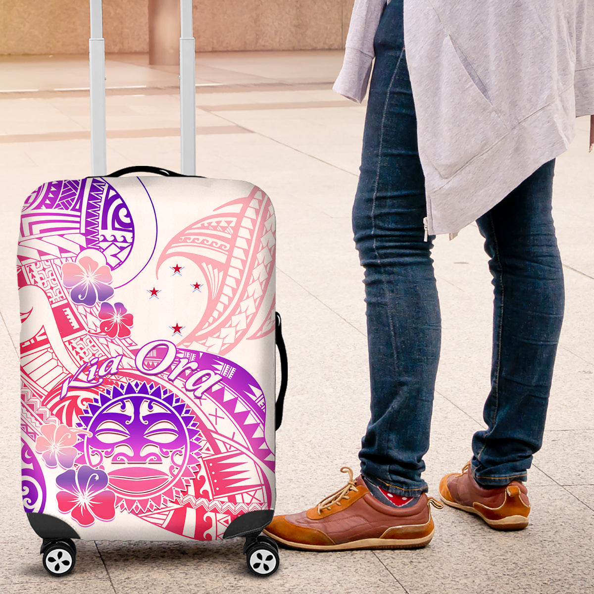 Kia Ora Maori New Zealand Pastel Luggage Cover Sun Ta Moko Sweet Version LT01 Pink - Polynesian Pride