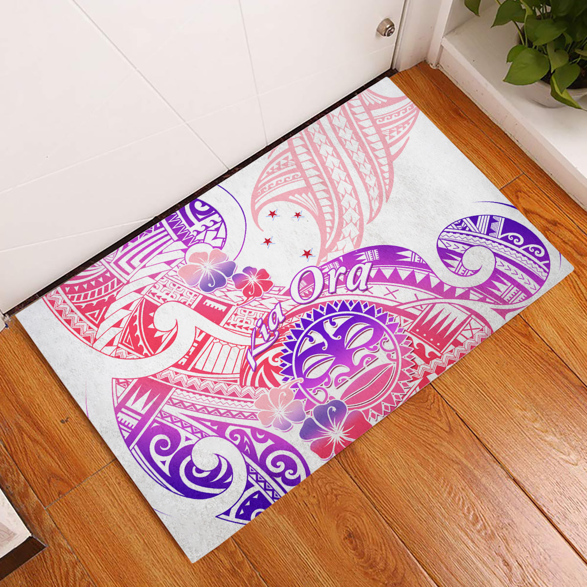 Kia Ora Maori New Zealand Pastel Rubber Doormat Sun Ta Moko Sweet Version LT01 Pink - Polynesian Pride