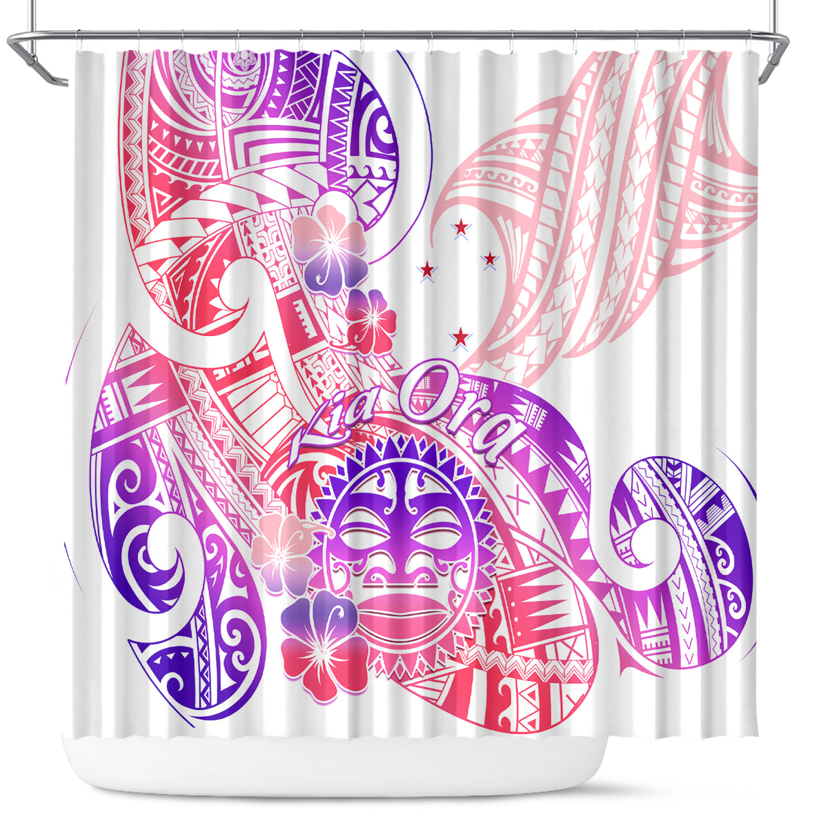 Kia Ora Maori New Zealand Pastel Shower Curtain Sun Ta Moko Sweet Version LT01 Pink - Polynesian Pride