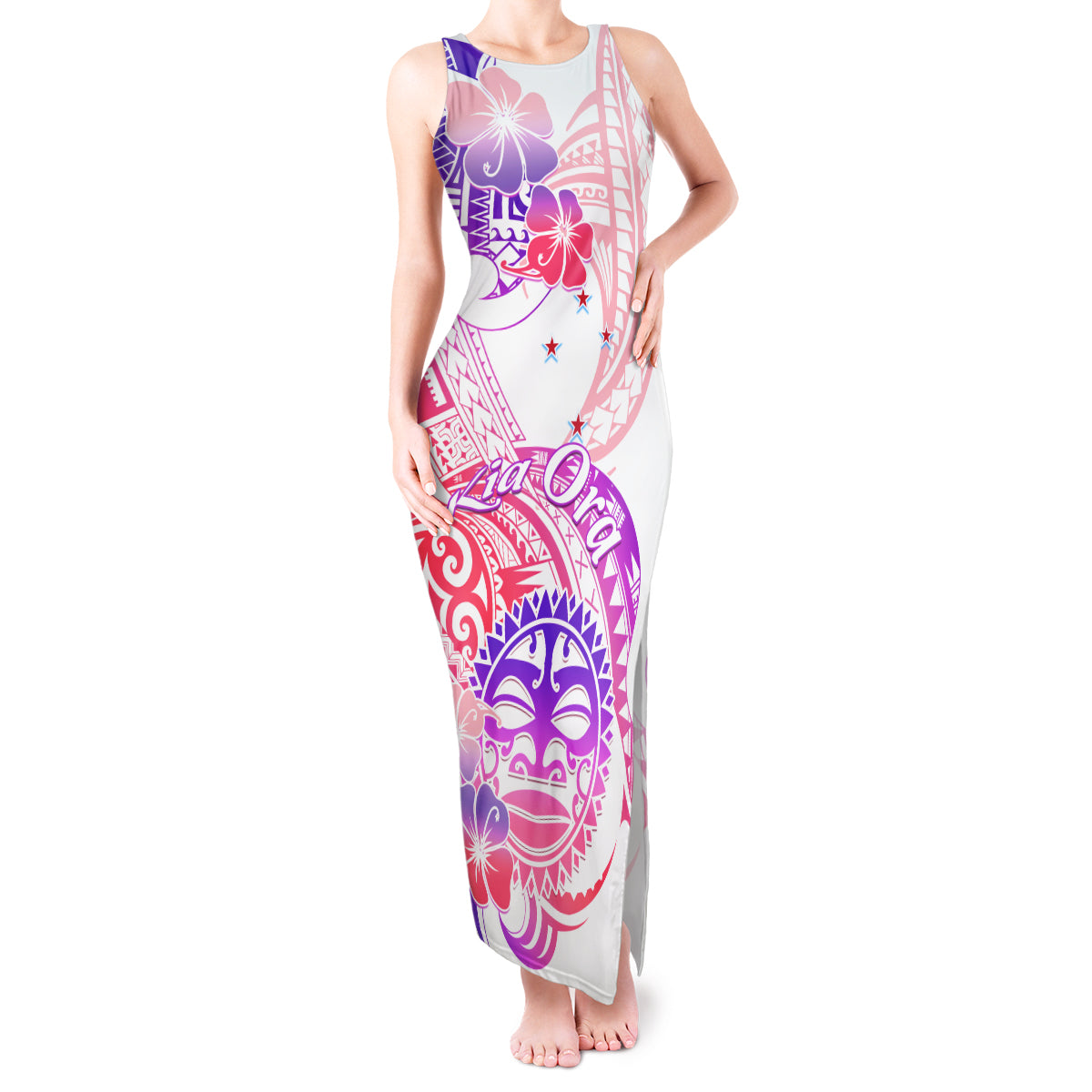 Kia Ora Maori New Zealand Pastel Tank Maxi Dress Sun Ta Moko Sweet Version LT01 Women Pink - Polynesian Pride