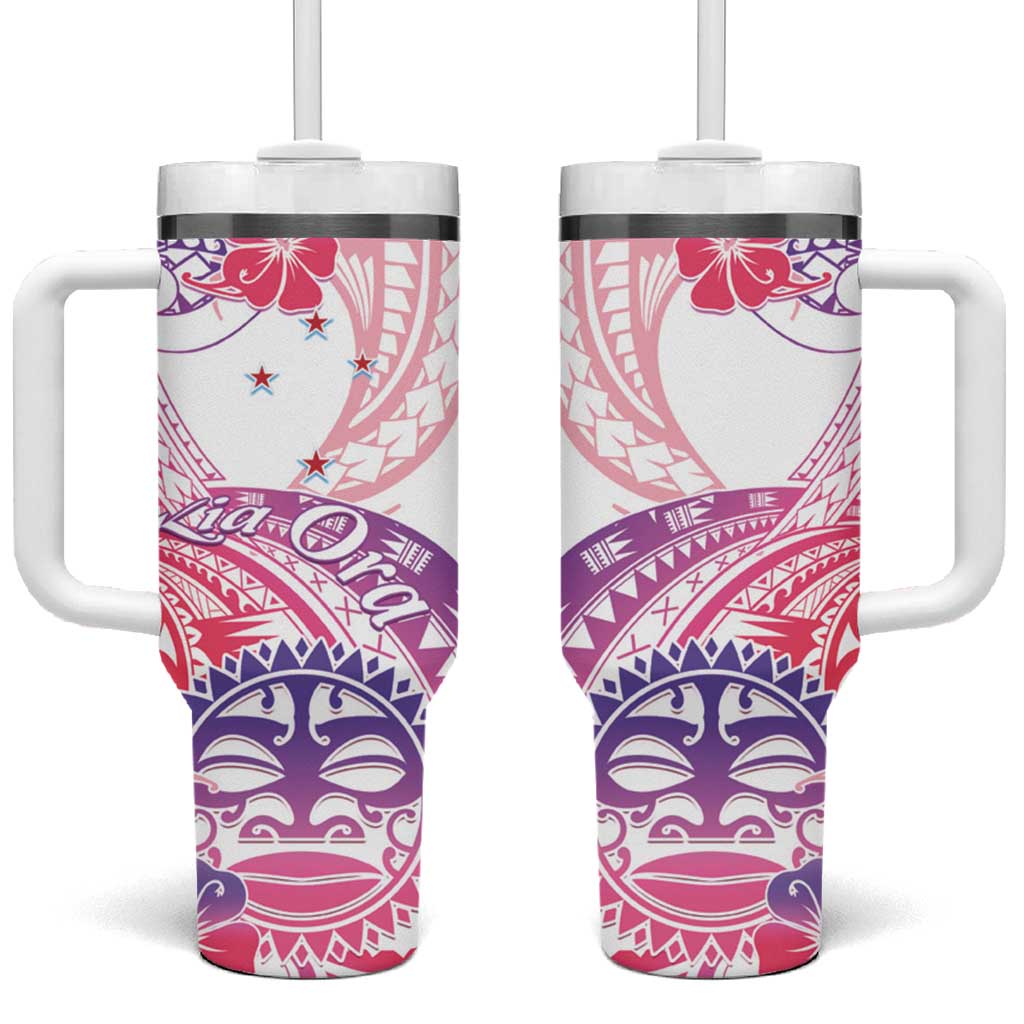 Kia Ora Maori New Zealand Pastel Tumbler With Handle Sun Ta Moko Sweet Version LT01 One Size: 40 oz Pink - Polynesian Pride