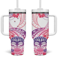 Kia Ora Maori New Zealand Pastel Tumbler With Handle Sun Ta Moko Sweet Version LT01 One Size: 40 oz Pink - Polynesian Pride