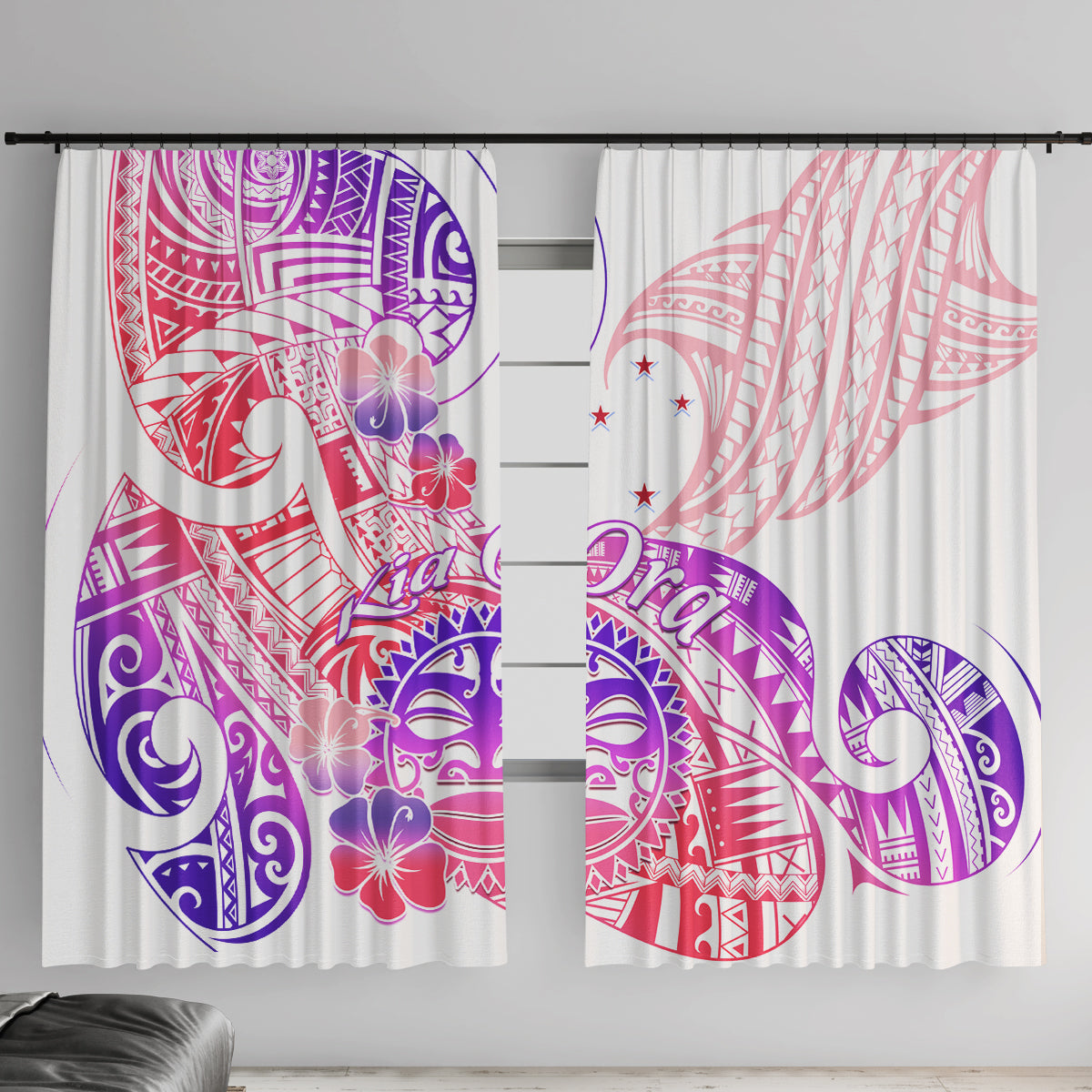 Kia Ora Maori New Zealand Pastel Window Curtain Sun Ta Moko Sweet Version LT01 With Hooks Pink - Polynesian Pride