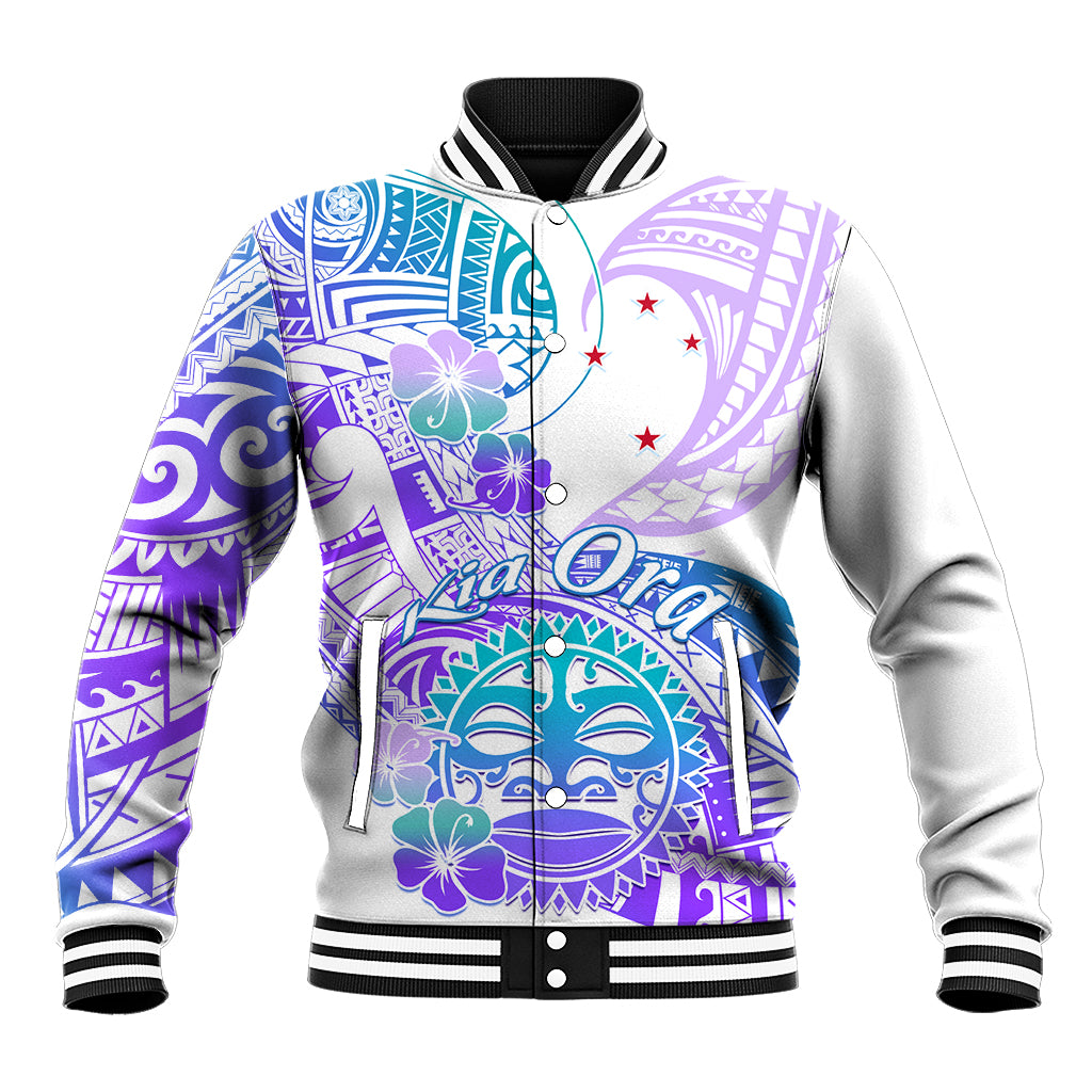 Kia Ora Maori New Zealand Pastel Baseball Jacket Sun Ta Moko Violet Version LT01 Unisex Purple - Polynesian Pride