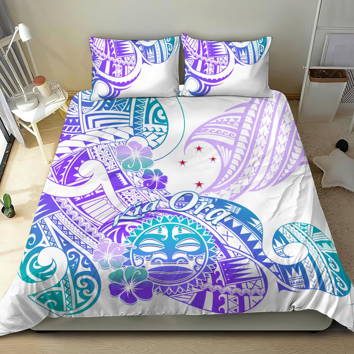 Kia Ora Maori New Zealand Pastel Bedding Set Sun Ta Moko Violet Version LT01 - Polynesian Pride
