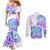 Kia Ora Maori New Zealand Pastel Couples Matching Mermaid Dress and Long Sleeve Button Shirt Sun Ta Moko Violet Version LT01 - Polynesian Pride