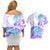 Kia Ora Maori New Zealand Pastel Couples Matching Off Shoulder Short Dress and Hawaiian Shirt Sun Ta Moko Violet Version LT01 - Polynesian Pride