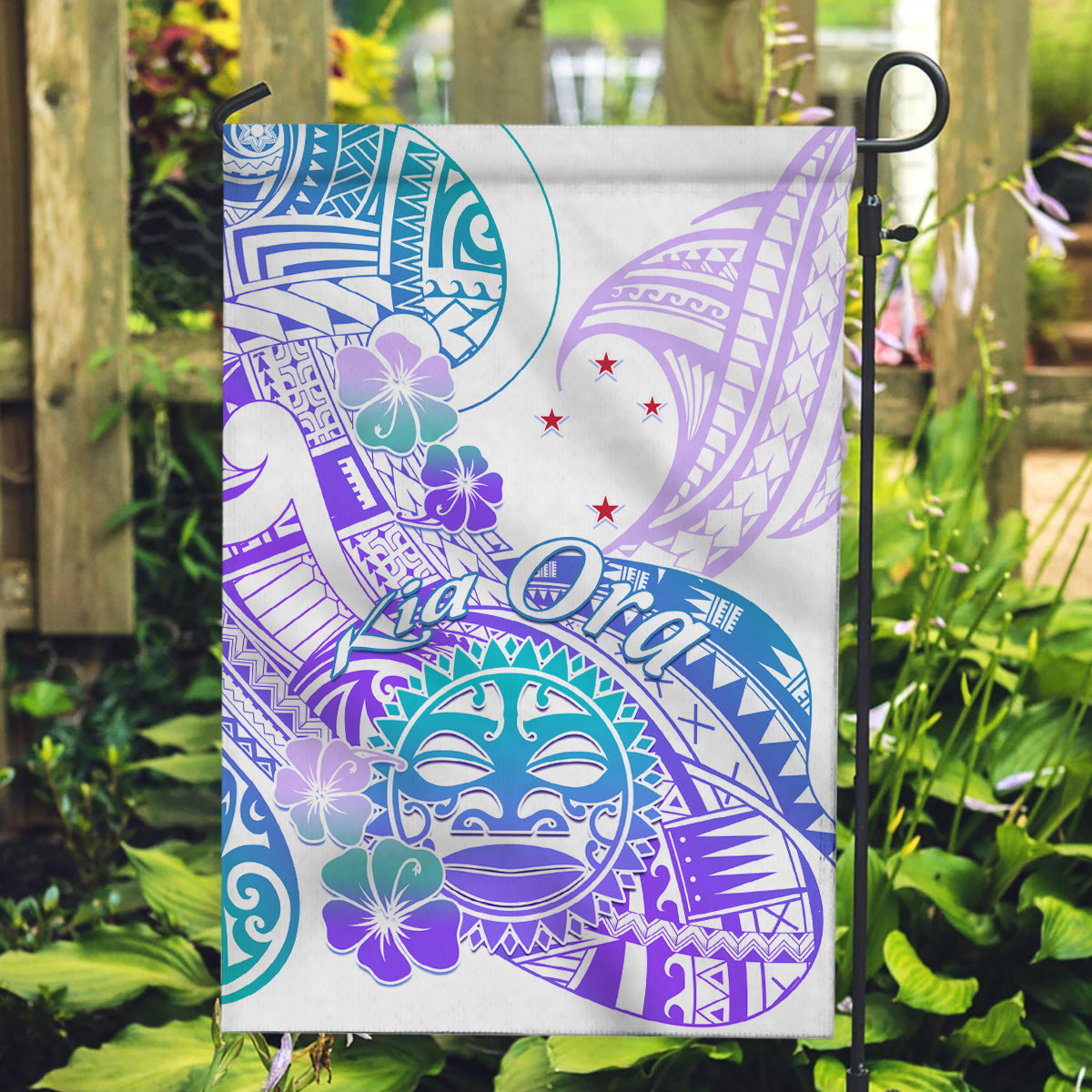 Kia Ora Maori New Zealand Pastel Garden Flag Sun Ta Moko Violet Version LT01 Garden Flag Purple - Polynesian Pride