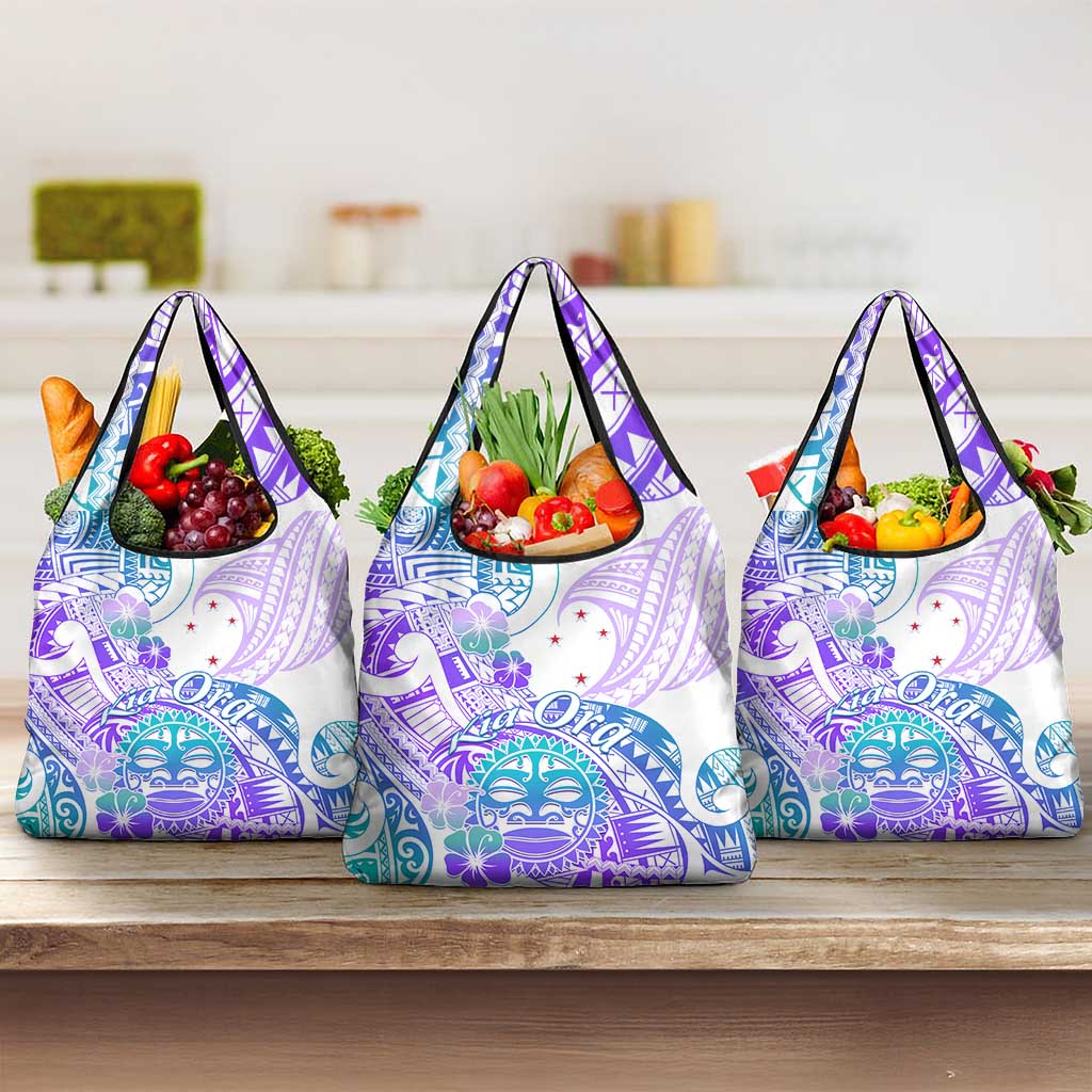 Kia Ora Maori New Zealand Pastel Grocery Bag Sun Ta Moko Violet Version LT01 3-pack One Size Purple - Polynesian Pride