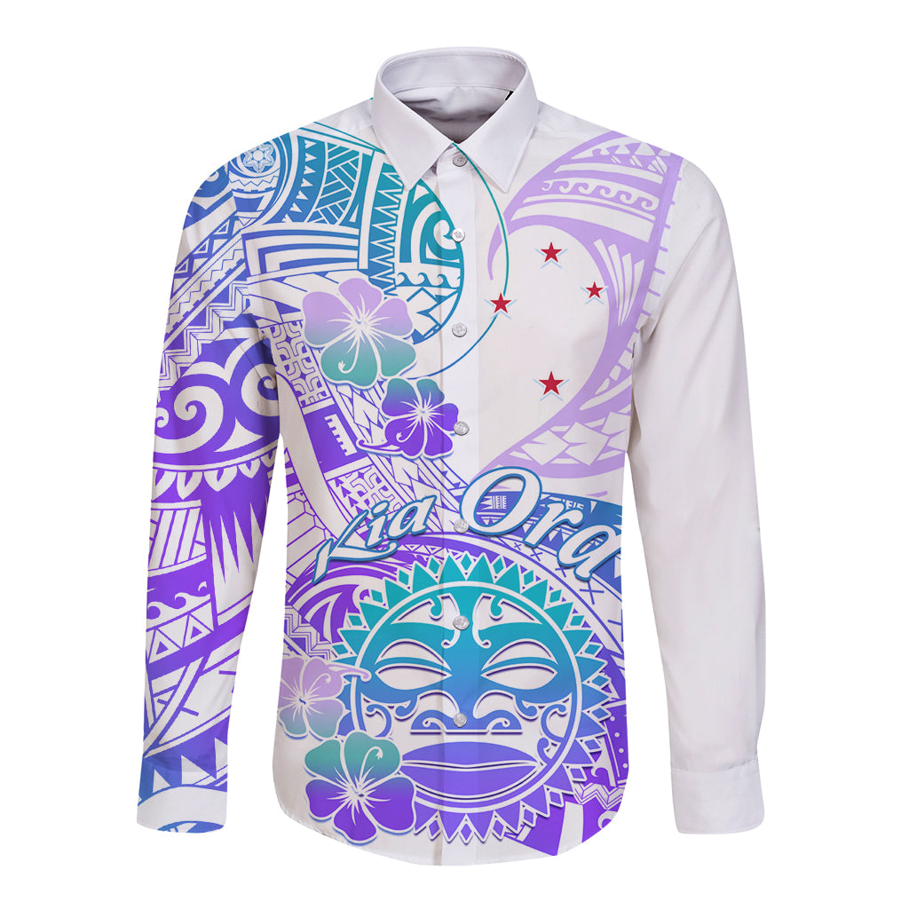 Kia Ora Maori New Zealand Pastel Long Sleeve Button Shirt Sun Ta Moko Violet Version LT01 Unisex Purple - Polynesian Pride