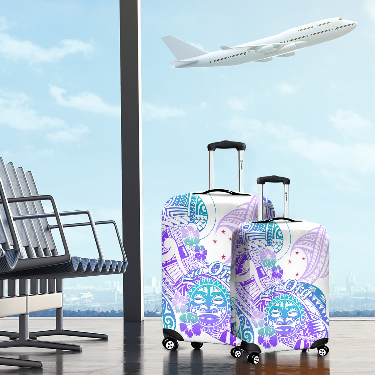 Kia Ora Maori New Zealand Pastel Luggage Cover Sun Ta Moko Violet Version LT01 - Polynesian Pride