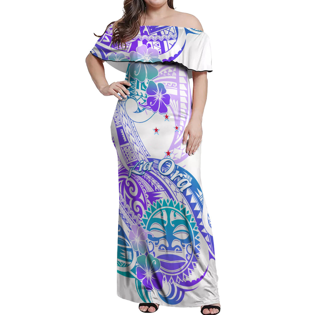 Kia Ora Maori New Zealand Pastel Off Shoulder Maxi Dress Sun Ta Moko Violet Version LT01 Women Purple - Polynesian Pride