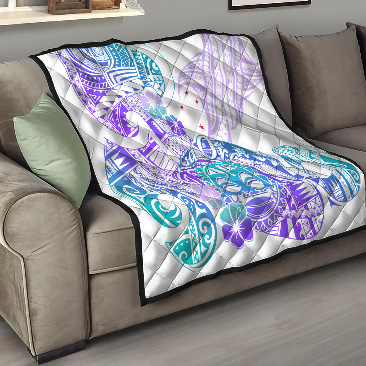 Kia Ora Maori New Zealand Pastel Quilt Sun Ta Moko Violet Version LT01 - Polynesian Pride
