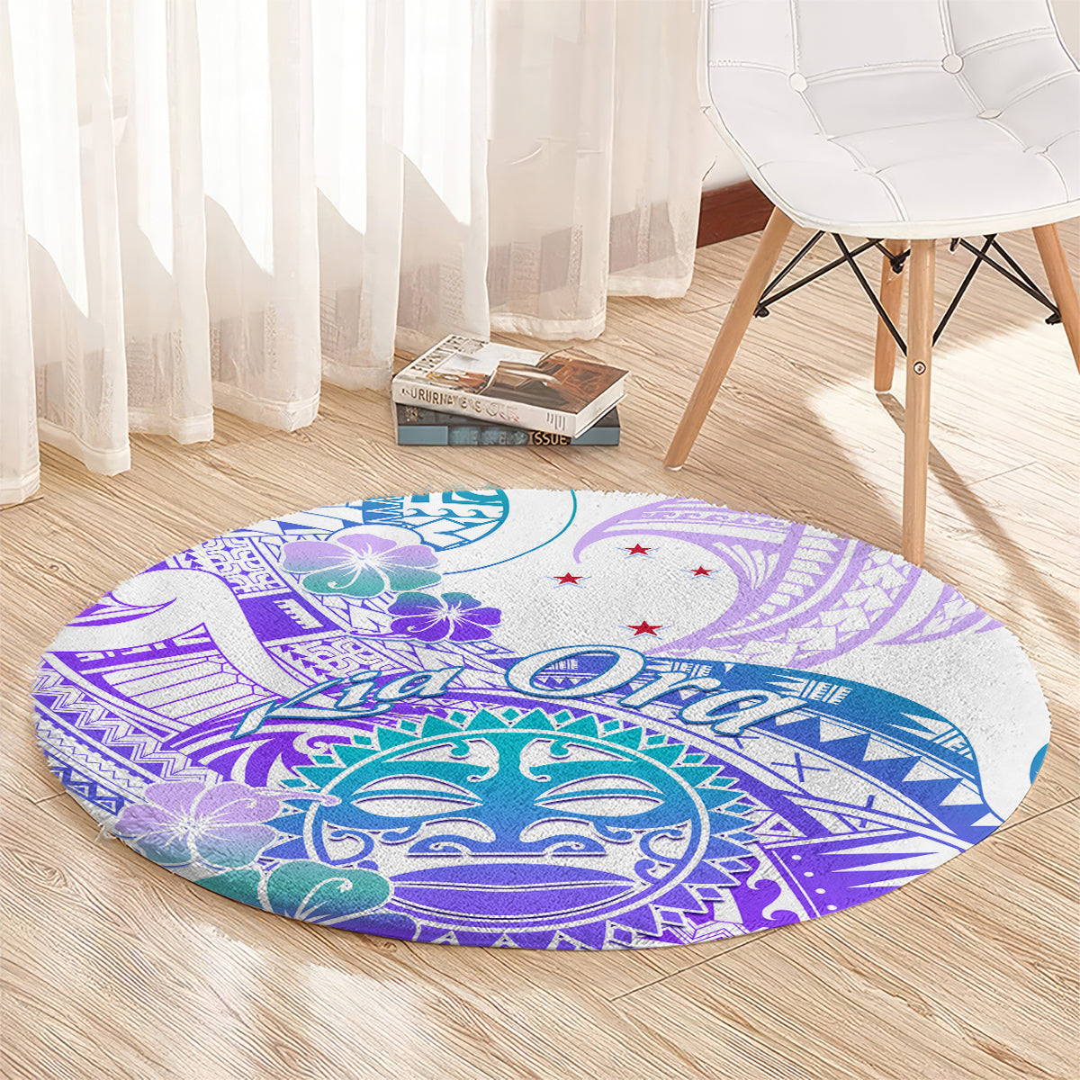 Kia Ora Maori New Zealand Pastel Round Carpet Sun Ta Moko Violet Version LT01 - Polynesian Pride