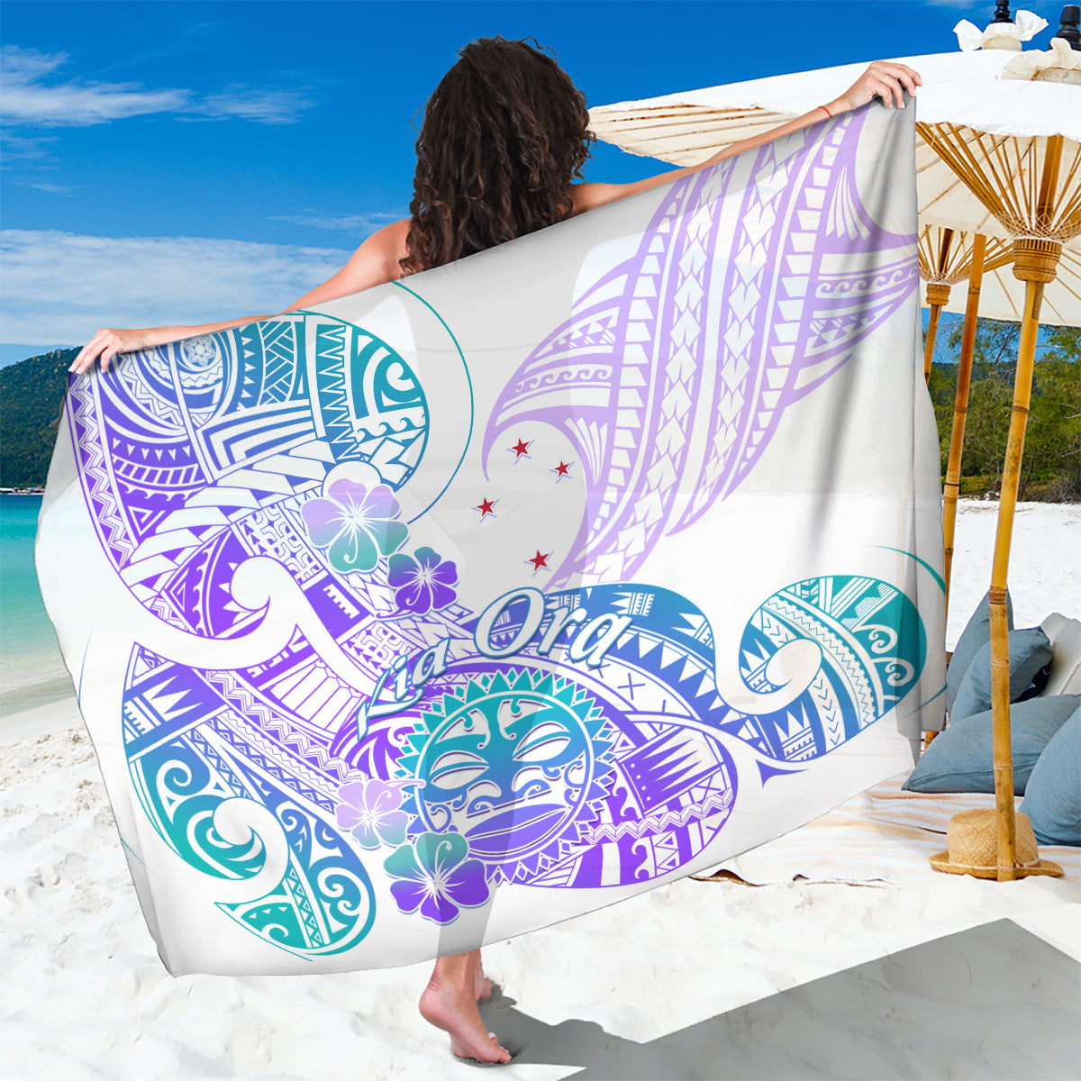 Kia Ora Maori New Zealand Pastel Sarong Sun Ta Moko Violet Version LT01 One Size 44 x 66 inches Purple - Polynesian Pride