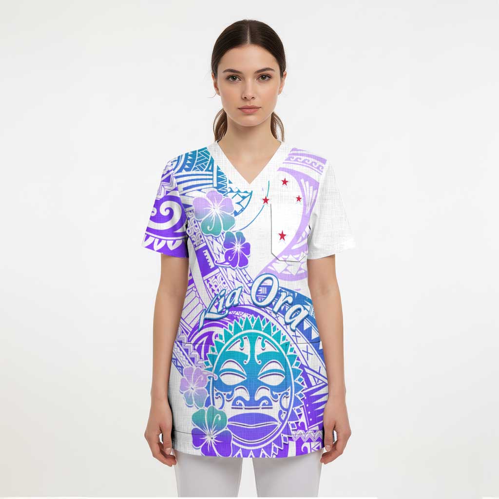 Kia Ora Maori New Zealand Pastel Scrub Top Sun Ta Moko Violet Version - Polynesian Pride
