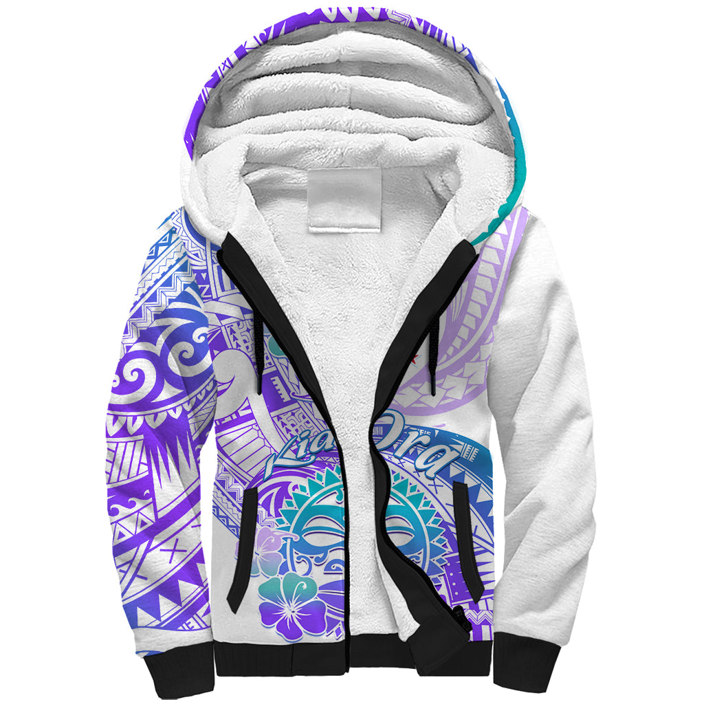 Kia Ora Maori New Zealand Pastel Sherpa Hoodie Sun Ta Moko Violet Version LT01 Unisex Purple - Polynesian Pride