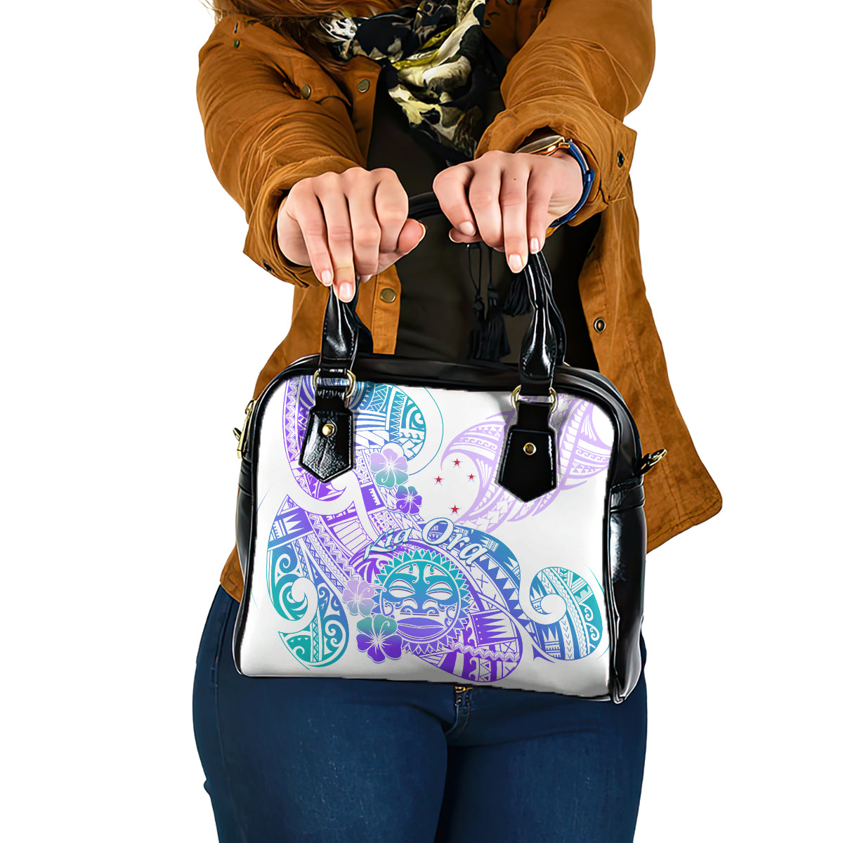 Kia Ora Maori New Zealand Pastel Shoulder Handbag Sun Ta Moko Violet Version LT01 One Size Purple - Polynesian Pride