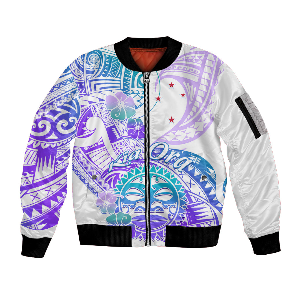 Kia Ora Maori New Zealand Pastel Sleeve Zip Bomber Jacket Sun Ta Moko Violet Version LT01 Unisex Purple - Polynesian Pride