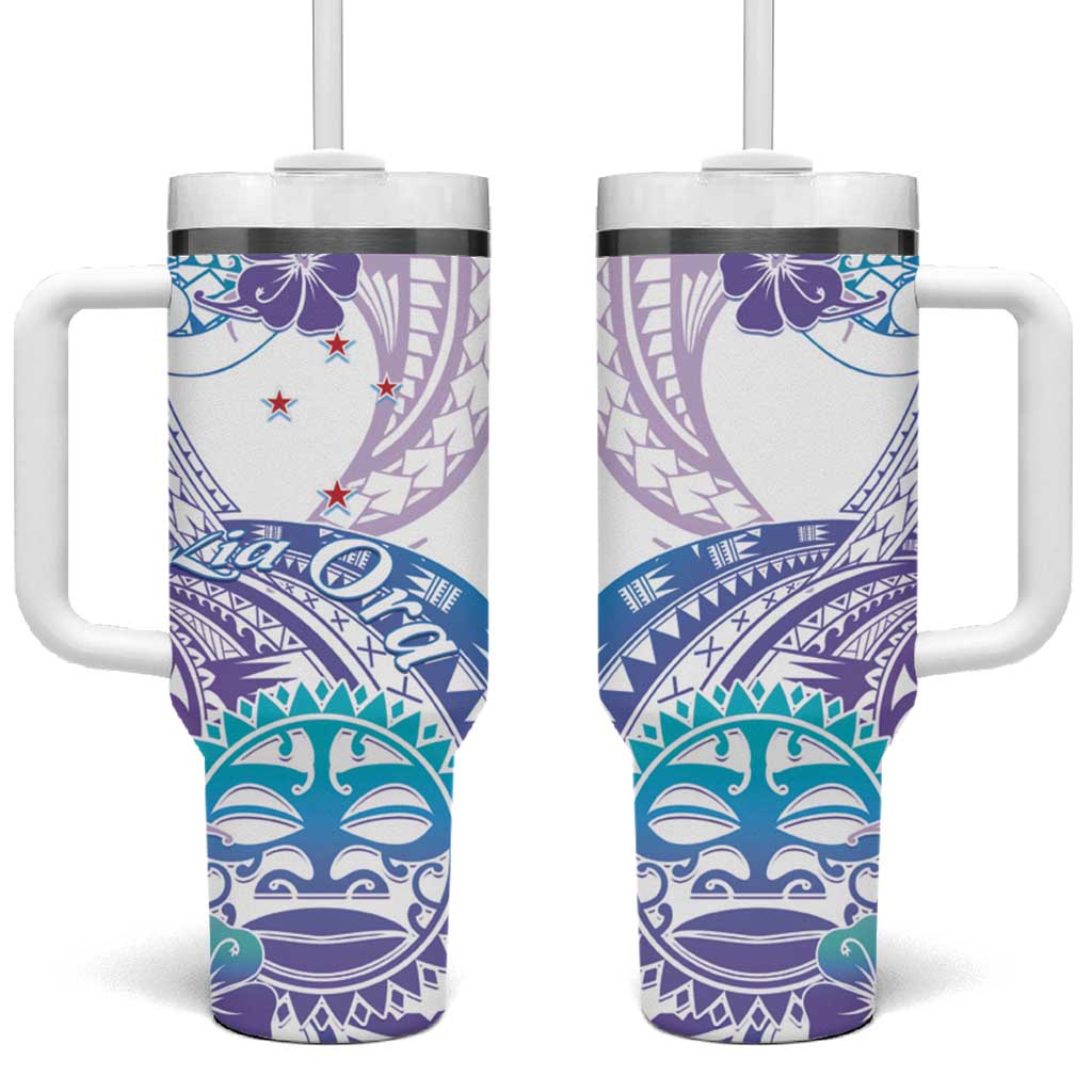 Kia Ora Maori New Zealand Pastel Tumbler With Handle Sun Ta Moko Violet Version LT01 One Size: 40 oz Purple - Polynesian Pride