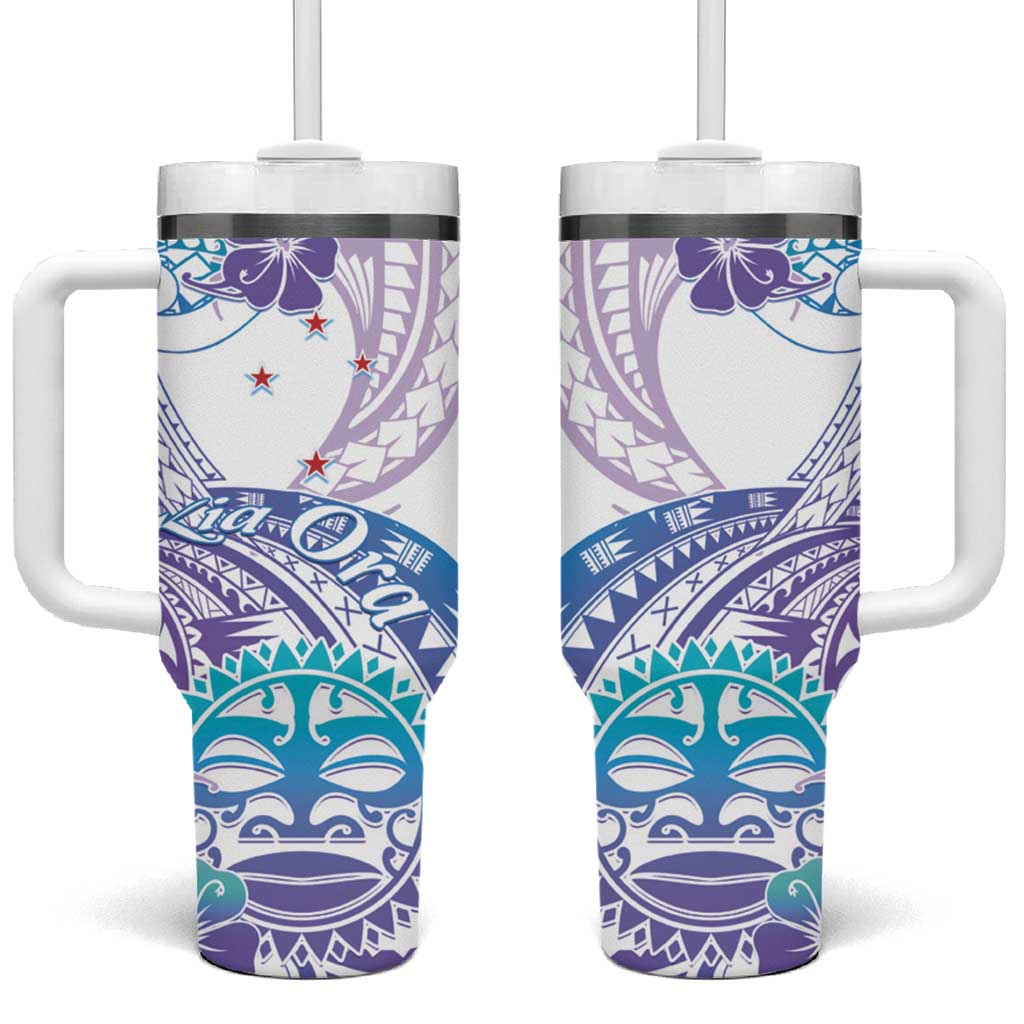 Kia Ora Maori New Zealand Pastel Tumbler With Handle Sun Ta Moko Violet Version